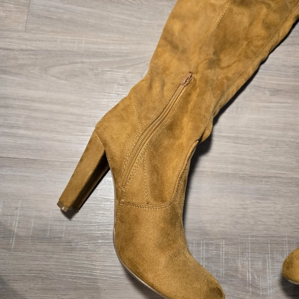 Wild Diva Lounge Amaya Women's Over The Knee Tie Up High Block Heel Dress Boots